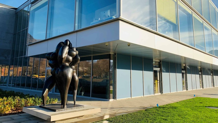 A sculpture by Max Weiss at the new headquarters of the biomedical research Institutes in Bellinzona